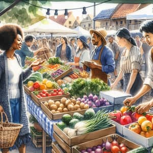 Lively Outdoor Farmers' Market Scene with Diverse Vendors