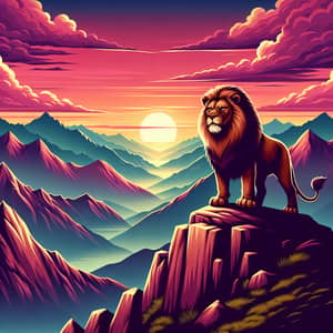 Lion Standing on Mountain - Majestic Wildlife Scene