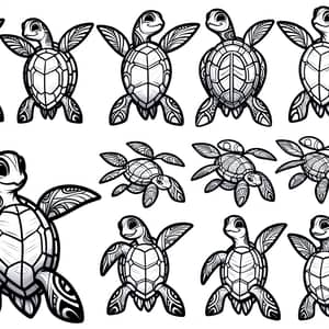 Polynesian Inspired Turtle Poses | Vector Line Art Design