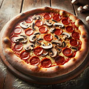Delicious Pepperoni and Mushroom Pizza on Rustic Table