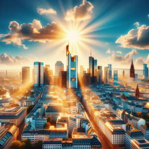 Frankfurt am Main Skyline: Breathtaking Urban Landscape in Golden Sunlight