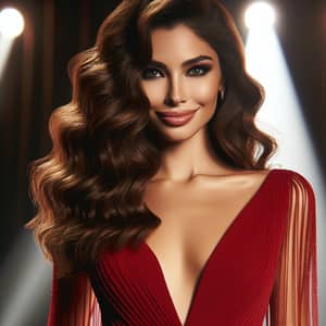 Graceful Latina Woman in Red Dress | Confident Aura