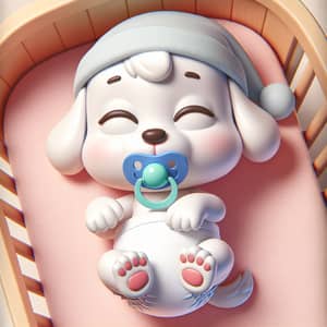 Cute Newborn Cartoon Dog Sleeping in Crib | 0-Month Puppy