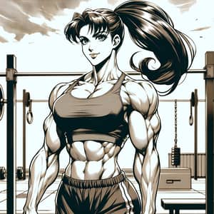 Muscular Female Anime-Style Character | Gym Background