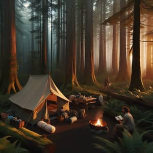 Tranquil Campsite in Ancient Forest | Wilderness Camping Scene