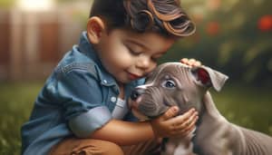 Contemporary Portrait of Hispanic Toddler with Pitbull Puppy