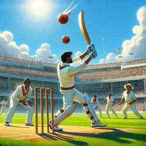 Lively Cricket Match in Progress: Action-Packed Scene