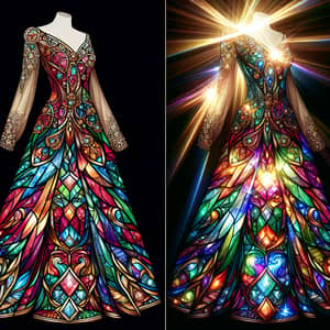 Opulent Stained Glass Gown | Vibrant Patterns & Luminescent Glow