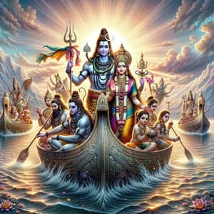 Artistic Representation of Hindu Deities Shiva and Parvathi on a Boat