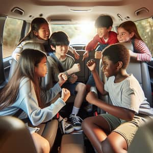 Playful Multi-Racial Kids Arguing in Car | Fun Car Ride Activity