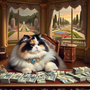 Millionaire Cat Counting Cash in Lavish Mansion