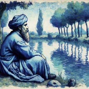 Middle-Eastern Male Philosopher Watercolor Art Inspired by Van Gogh