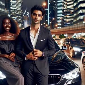 Stylish South Asian Man and Black Woman in Urban Cityscape