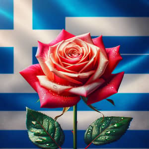 Vibrant Rose on Greek Flag | Stunning Floral Contrast