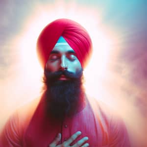 Sikh Man Meditating in Celestial Light | Spiritual Atmosphere