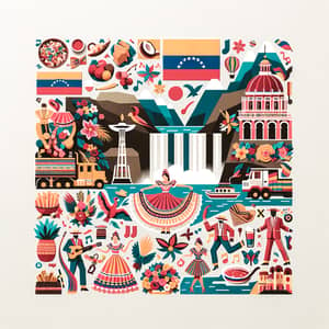 Exploring Venezuelan Culture: Collage of Food, Music, and Landscapes