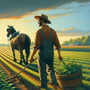 Rural Farmer Illustration: Tranquil Scene of Hard Work
