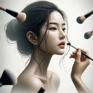 Young Woman Applying Makeup | Beauty Products and Brushes