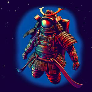 Astronaut in Space: Samurai-Inspired Gear Artwork