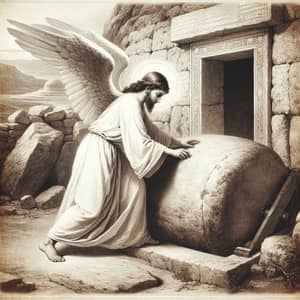Historical Depiction of Ancient Israel with Serene Angel Turning Stone