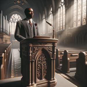 Black Preacher Delivering Sermon in Traditional Yet Modern Setting