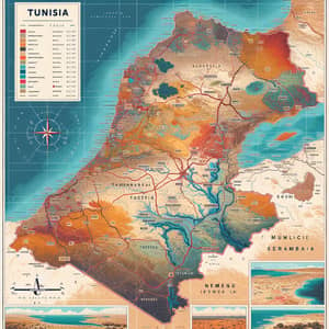 Detailed Map of Tunisia with Major Cities, Rivers & Features