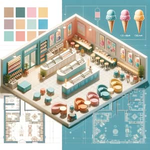 Detailed Blueprint of an Ice Cream Store and Head Office Design