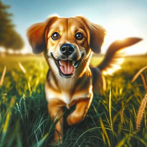 Adorable Purebred Dog Playing in Grassy Field