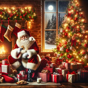 Magical Christmas Scene with Santa Claus & Decorated Tree