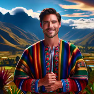 Ecuadorian Man in Traditional Clothing | Andean Mountains Backdrop