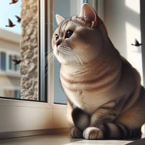 Domestic Short-Haired Cat Enjoying Sunny Day on Windowsill
