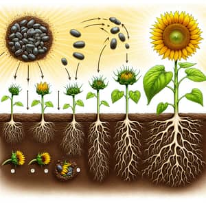 Sunflower Seedlings Growth Process - Illustration