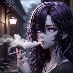 Digital Art of Anime Character with Amethyst Eyes Smoking Cigarette