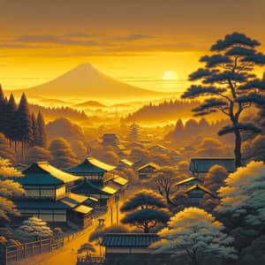 Golden Sunsets in Japan - Tranquil Village with Mount Fuji View