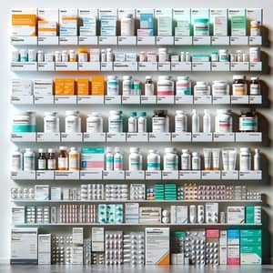Professional Pharmacy: Assorted Pharmaceuticals Organized on Shelves