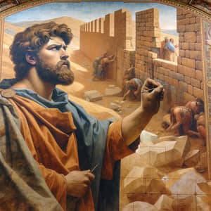 Renaissance-style Fresco Painting of Nehemiah overseeing Wall Rebuilding