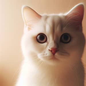 White Cat Face on Light Orange Background - Tranquil Image