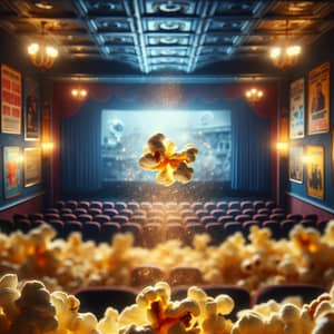 Levitating Popcorn in Cinema Room - Captivating Close-Up