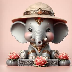 Seated Elephant Wearing a Hat