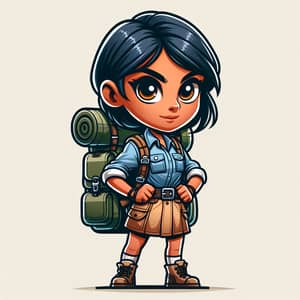 Adventurous Girl Cartoon Character with Backpack