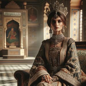 Elegant South Asian Woman in Traditional Mughal-era Attire