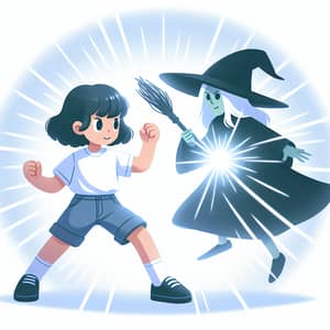 Young Girl Battling Witch - Radiant White Light, Dominance