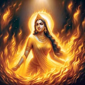 Draupadi in Glowing Yellow Saree - Divine Fire Emergence
