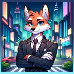 Stylish Fox Character in Business Suit - Vibrant 2D Cartoon Art