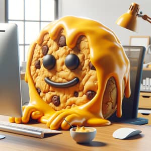 Golden Brown Cookie in Cheese Sauce | Office Workspace Setting