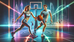 Futuristic Basketball Game Illustration with Happy Players