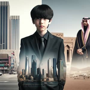 Korean Boy Transformation: 14-Year-Old in Black Suit to Saudi Arabian Setting