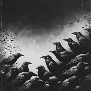 Mysterious Flock of Crows in Black Style