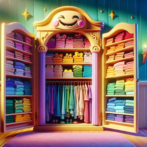 Enchanted Wardrobe: Colorful Cartoon Style Clothing Organization