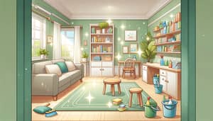 Eco-Friendly Family Home Cleaning in Cartoon Style